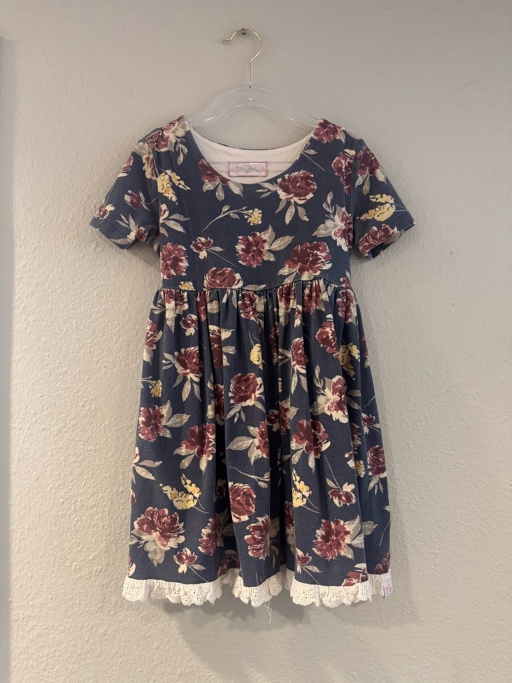 SweetHoney Navy Floral Tie-Back Dress with Burgundy and Cream Accents